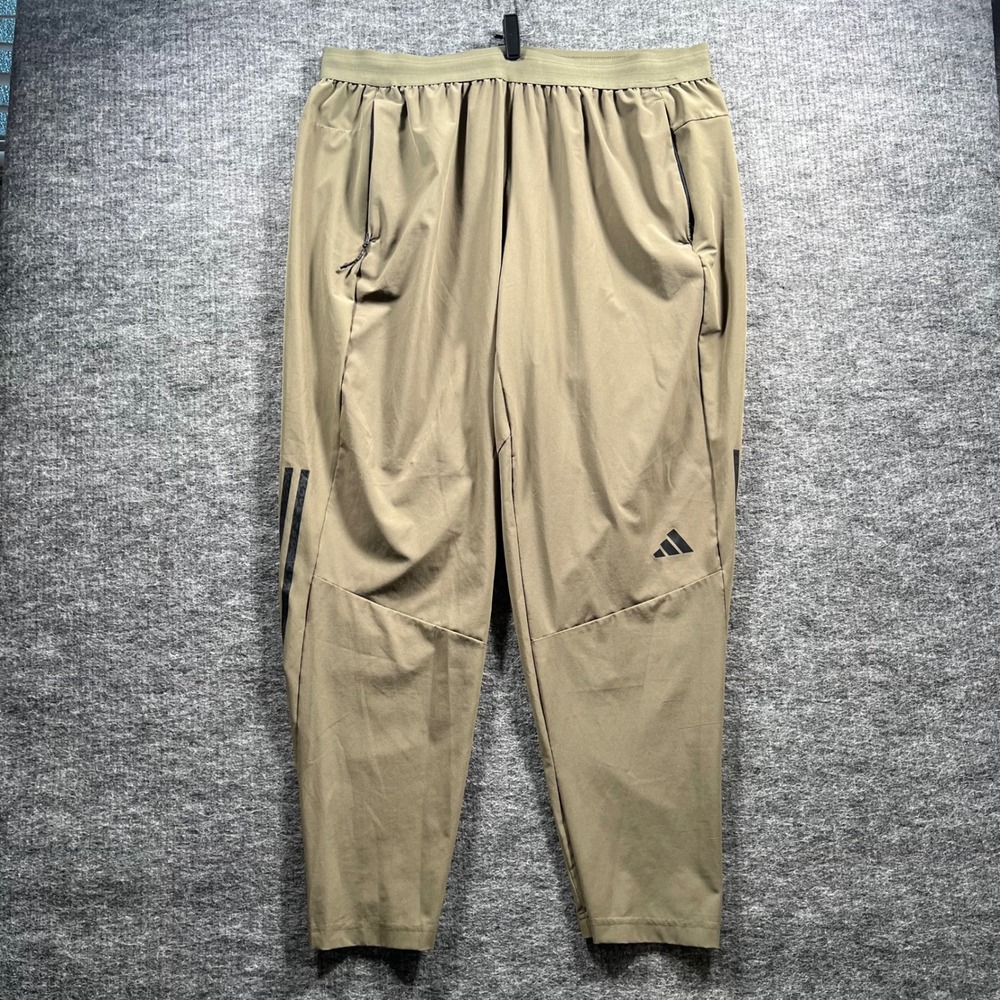 Adidas Mens 2XL Olive Green Active Jogger Pants Zipper Pockets Tapered